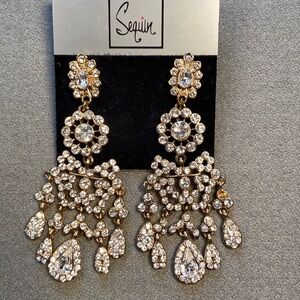 Chandelier Rhinestone earrings by Sequin 3" long Festive‎ Holiday
